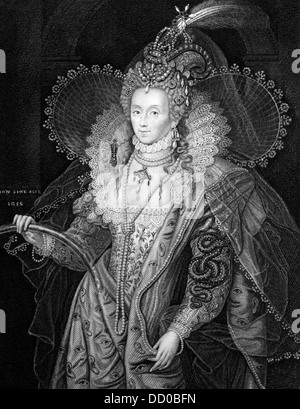 Elizabeth I d'Angleterre (gravure sur Maalouf) de 1829. Reine d'Angleterre et de la Reine d'Irlande au cours de 1558-1603. Banque D'Images