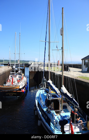 Bateaux disponibles dans la serrure à l'Ardrishaig comme portes ouvertes à Loch Fyne à l'extrémité orientale de la Canal Crinan Banque D'Images