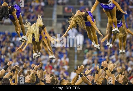 Baltimore, Maryland, USA. 22 août, 2013. Le Raven's cheer squad propose un show aérien durant la pré-saison match entre les Panthers à Baltimore Ravens et stade M and T Bank à Baltimore, Maryland le 22 août 2013. Carolina défait Baltimore 34-27. Crédit : Scott Serio/Eclipse/ZUMAPRESS.com/Alamy Live News Banque D'Images
