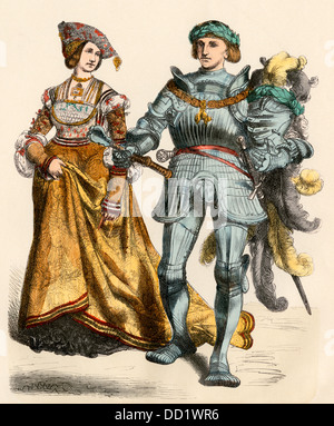 Le prince et la princesse allemande, années 1500. Impression couleur à la main Banque D'Images