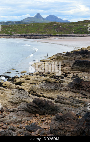 La Stac Pollaidh Inverpolly de montagnes (Polly) un Graham & Cul Beag un Corbett vu de Achnahaird Beach Banque D'Images