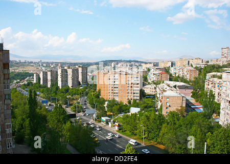 Vue sur la ville d'Erevan en Arménie à l'altitude. Banque D'Images