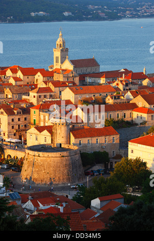 Korcula, vieille ville au coucher du soleil Banque D'Images