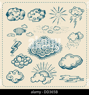 Vector collection d'icônes nuage dessiné à la main Banque D'Images