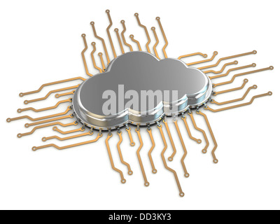 Processeur ou puce sur fond blanc. Le cloud computing. 3d Banque D'Images