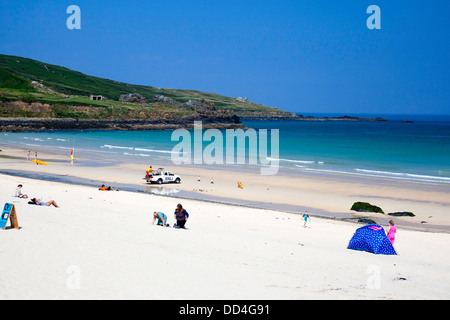 Plage de Porthmeor beach St Ives scène de plage tôt le matin Banque D'Images