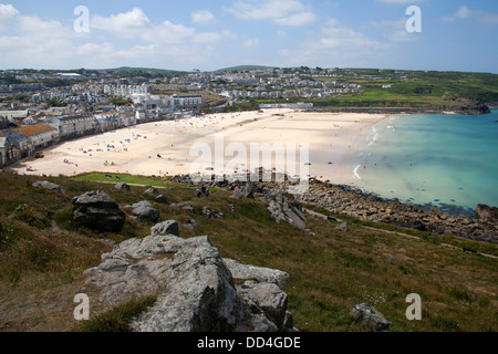 St Ives Cornwall Porthmeor beach prises à partir de l'île Banque D'Images