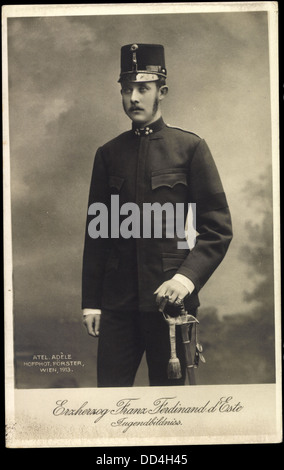 Ak Erzherzog Franz Ferdinand von Österreich Este, Jugendbildnis, uniforme, Säbel ; Banque D'Images