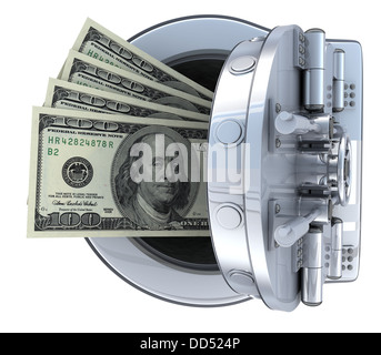 Coffre-fort et de l'argent (fait en 3d, isolé) Banque D'Images