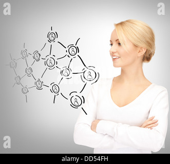 Businesswoman avec icônes contact Banque D'Images