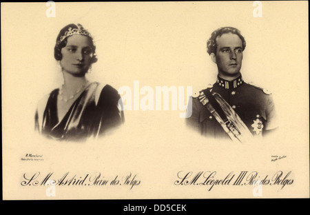 Ak S.M. Astrid Reine des Belges, S.M. Léopold III. Roi des Belges ; Banque D'Images