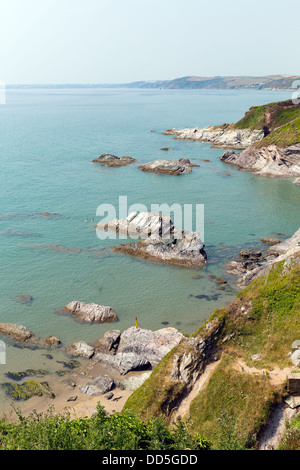 Vue depuis la côte de Whitsand Bay Cornwall England UK direction de Looe Banque D'Images