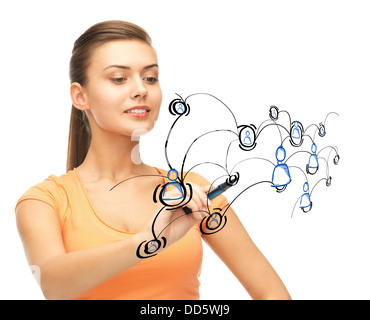 Businesswoman avec icônes contact Banque D'Images