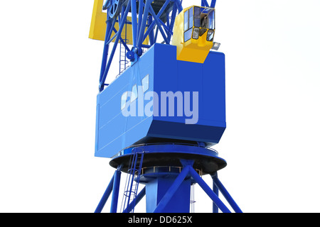 Cabine de grue portuaire close-up, isolé sur blanc. Banque D'Images