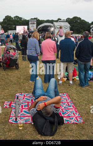 Vue verticale de personnes à un festival de musique en plein air. Banque D'Images