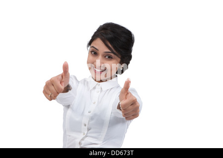 Business Woman showing Thumbs up accord Banque D'Images