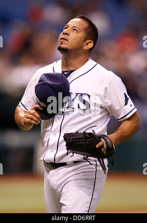 Saint Petersburg, Florida, USA. 27 août, 2013. BORCHUCK JAMES | fois.Joel Peralta préservé les rayons laisse dans le huitième pendant leur match contre les Los Angeles Angels Mardi, Août 27, 2013 at Tropicana Field à St Petersburg, FL. Credit : James/Borchuck ZUMAPRESS.com/Alamy Tampa Bay Times/Live News Banque D'Images