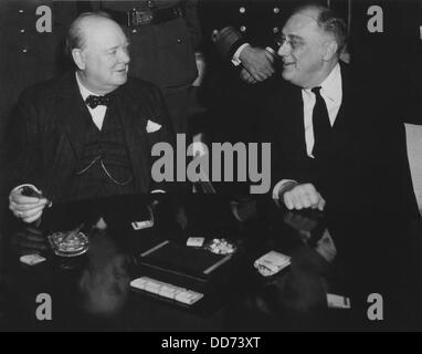 Franklin Roosevelt et Winston Churchill à la Conférence de Casablanca. 12-23 janvier, 1943. Churchill a plaidé pour une invasion de Banque D'Images