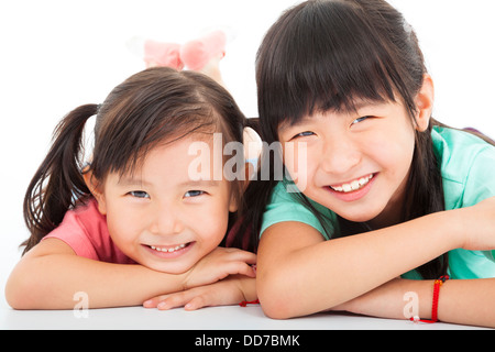 Deux petites filles heureux d'Asie Banque D'Images