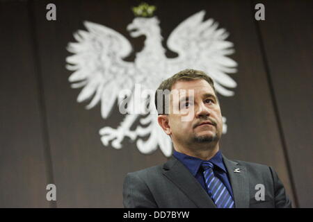 Gdansk, Pologne 28th, août 2013 président du syndicat Solidarité Piotr Duda (photo) prend part à la Solidarité Union Congress dans le chantier naval de Gdansk en BHP historique hall. Credit : Michal Fludra/Alamy Live News Banque D'Images