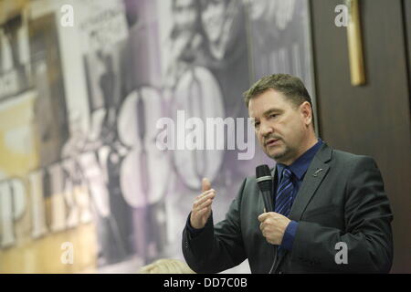 Gdansk, Pologne 28th, août 2013 président du syndicat Solidarité Piotr Duda (photo) prend part à la Solidarité Union Congress dans le chantier naval de Gdansk en BHP historique hall. Credit : Michal Fludra/Alamy Live News Banque D'Images