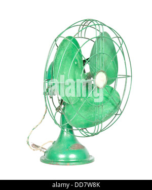 Vintage ventilateur électrique vert sur fond blanc Banque D'Images