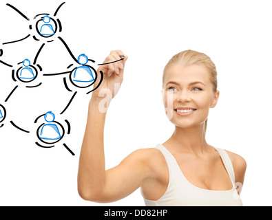 Businesswoman avec icônes contact Banque D'Images