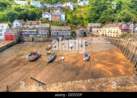 Port de Clovelly Devon, Angleterre Royaume-uni belle côte village et port en effet peinture HDR Banque D'Images