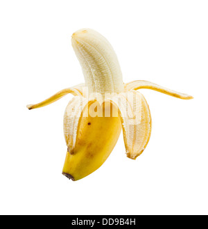 Petit déjeuner fort moyennes pelées et banane isolé sur fond blanc Banque D'Images