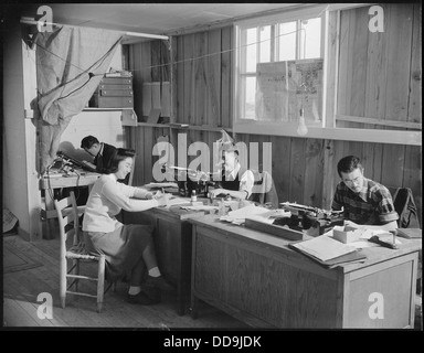 Le personnel du journal au travail dans le bureau du communiqué au Jerome Relocation Center, Denson, Arkansas, pendant l'internement des Japonais-Américains pendant la première Guerre mondiale Banque D'Images