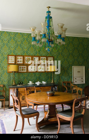 Salle à manger de 18e siècle, promenade Sussex accueil dynamique avec tapissés Sanderson green Banque D'Images