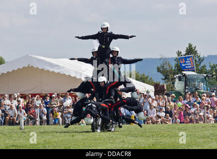 Comté de Bucks Show , Weedon, les signaux Royal stunt moto les casques blancs de l'équipe d'effectuer dans l'arène principale Banque D'Images