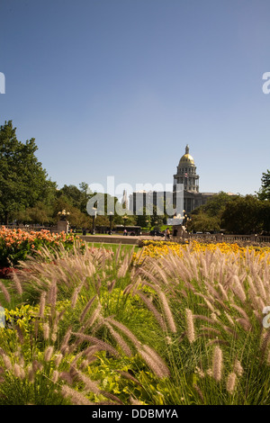 La Colorado State Capitol est vu ici de Civic Center Park, Denver, CO, USA Banque D'Images