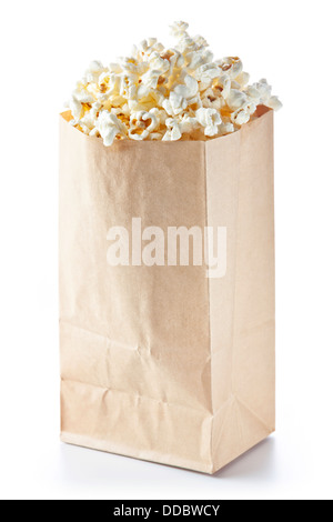 Sac de Popcorn sur fond blanc Banque D'Images