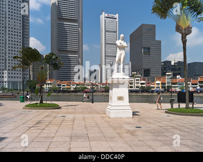 Dh Raffles Landing Site NORTH BOAT QUAY SINGAPOUR Sir Stamford Raffles débarqué pour la première statue empire colonial britannique river Banque D'Images