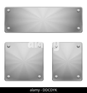 Trois plaques de métal brillant de taille différente avec des rivets. Banque D'Images