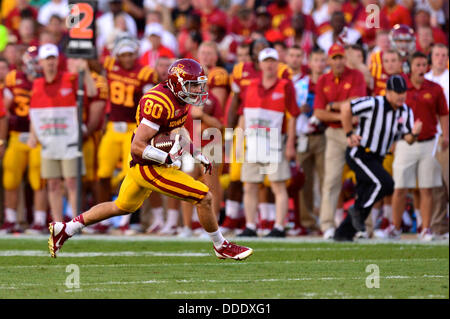 July 30, 2013 - Ames, Iowa, United States of America - 31 août., 2013 : Iowa State wide receiver Justin Coleman fait une déclaration de capture et d'exécution dans le toucher des roues pour pendant la NCAA football match entre l'Iowa State Cyclones et la Northern Iowa Panthers au stade Jack Trice à Ames, Iowa..Ke Lu/CSM Banque D'Images