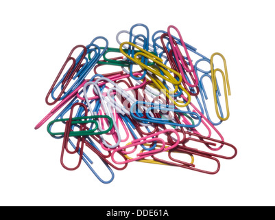 Du papier de couleur des clips sur un fond blanc, isolé Banque D'Images