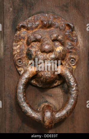 Vue sur l'avant d'un ancien style de métal tête de lion heurtoir Banque D'Images