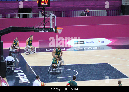 Les athlètes de basket-ball en fauteuil roulant de l'Afrique du Sud à Londres 2012 Banque D'Images