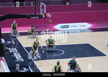 Les athlètes de basket-ball en fauteuil roulant de l'Afrique du Sud à Londres 2012 Banque D'Images