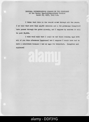 Remarques à l'impromptu à l'Easter Egg Rolling portique sud, Maison Blanche, Washington, DC 197714 Banque D'Images
