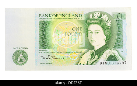 Note d'une livre, une livre britannique ancien style note. Banque D'Images