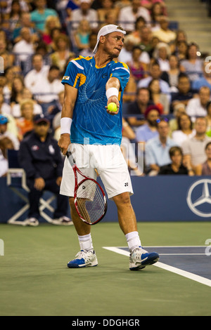 Lleyton Hewitt (AUS) de la compétition à l'US Open 2013 Tennis Championships. Banque D'Images