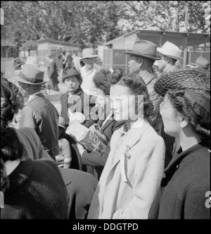 Turlock, Californie. Les familles d'origine japonaise est arrivé au centre de l'assemblée de Turlock. Les personnes évacuées wi . . . 537653 Banque D'Images