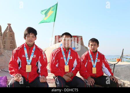 Rio de Janeiro, Brésil. 2e août, 2013. (L à R) Shohei Ono, Masashi Ebinuma, Takato Naohisa (JPN) Judo : Championnats du monde de judo 2013 Rio de Janeiro, Conférence de presse à Rio de Janeiro, Brésil . © YUTAKA/AFLO SPORT/Alamy Live News Banque D'Images