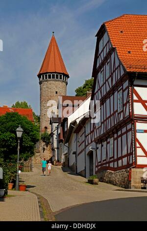 Tour de la muraille de la ville, maison à colombages, Spangenberg, Schwalm-Eder district, Hesse, Allemagne Banque D'Images