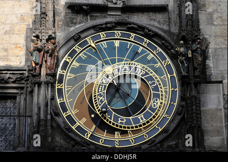 Watchface de l'horloge astronomique sur la Tour de l'Hôtel de Ville, place de la Vieille Ville Banque D'Images