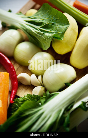 Soupe de légumes pour le bok choy, carotte, oignon, ail, piment, céleri, pomme de terre Banque D'Images