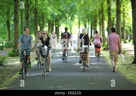 Les cyclistes sur la Promenade à Münster, Rhénanie du Nord-Westphalie, Allemagne. Banque D'Images